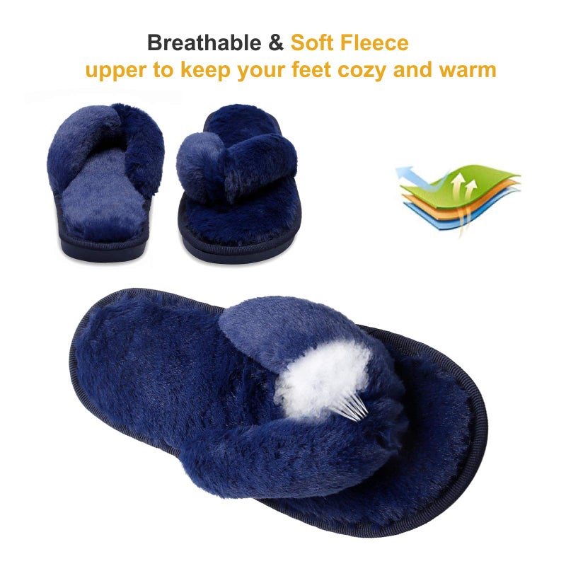 JOINFREE Women's Flip Flops House Slippers for Indoor Bedroom Navy Blue 7.5/8.5 M US - Image 2